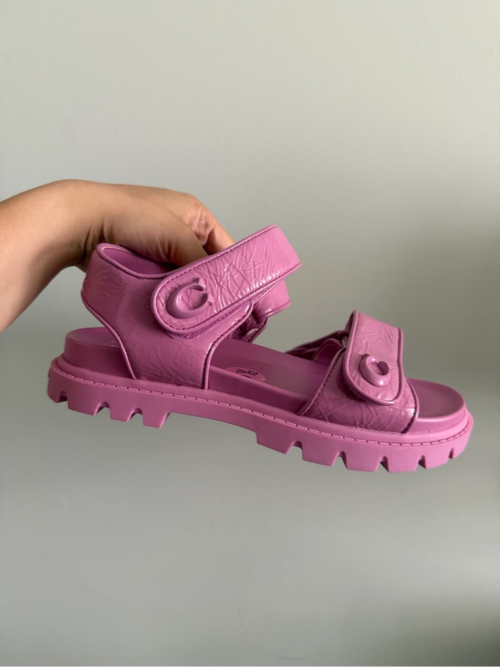 Coach Chunky Pink Leather Velcro Sandals